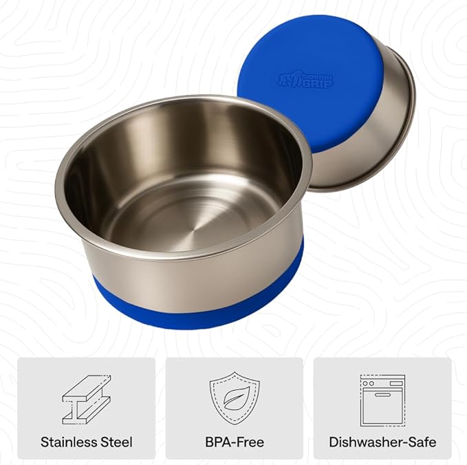 GORILLA GRIP Set of 2 Dog Bowls, Holds 8 Cups (64 fl oz), Heavy Duty Metal Food and Water Bowl for Feeding Dogs and Cats, Dishwasher Safe, Rust Resistant Stainless Steel, BPA Free Rubber Base, Blue