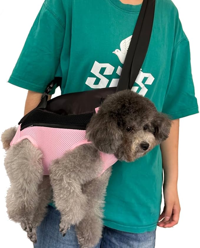 Pet Dog Carrier Backpack, Portable Breathable Mesh Chest Carrier, Polyester Woven Double Shoulder Pet Bag for Outdoor Adventures (Pink, Small)