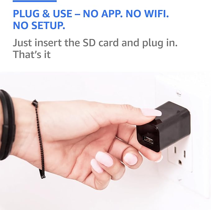 Plug-in Indoor Camera – Premium Full HD 1080P, 110° Wide View, Motion Detection – No WiFi Needed – Continuous Recording via microSD – Simple Plug-and-Go Setup for Home, Nanny & Pet Monitoring
