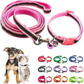 Reflective Puppy Collar and Leash Sets, Small Dog Collars for Small Dogs Adjustable Kitten Collar with Bell for Tiny Little XXS XS Extra Small Breed Pets Cats Girls Female, Pink