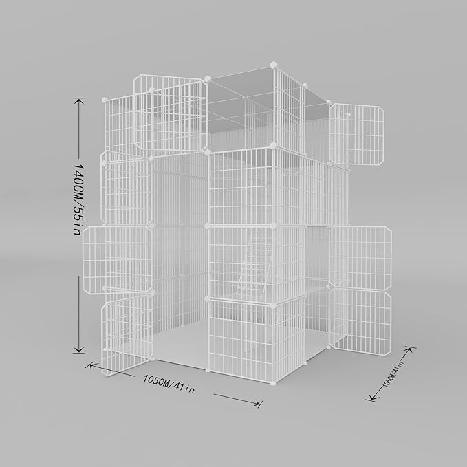 Large 4-Tier Cat Cage Indoor, DIY Cat Enclosures Detachable Metal Wire, Indoor Cat Crate Exercise Place Ideal for Kitty, Small Animals (White, 41" L x 41" W x 55" H, 7)