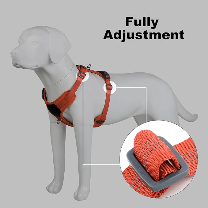 Plutus Pet No Pull Dog Harness, Release at Neck, Soft Padded, Reflective Adjustable Dog Vest Harness for Small, Medium, Large Dogs(Orange, L)