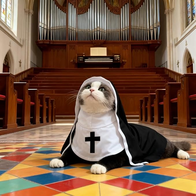 Halloween Cat Costume Nun Dress - Funny Pet Cosplay Apparel for Cats & Small Medium Dogs, Adjustable Nun Habit Cloak for Halloween Party, Christmas, Holidays - Cute Pet Clothing Costume Accessories