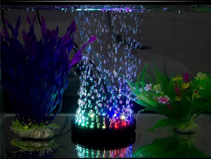 4.92 inch 12 LEDs Fish Tank Light, Bubbler Stone, LED Aquarium Lights, Air Stone Disk, Submersible Fish Tank Aquarium Decorations Accessories, Underwater Round Small Bubbles Lamp for air Pump
