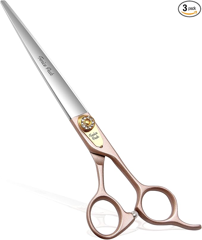 Fenice Peak 8'' Dog Straight Scissors for Grooming 440C Stainless Steel Rose Gold Professional Pet Trimming Scissors Sharp Blades Cutting for Dogs and Cats Shears