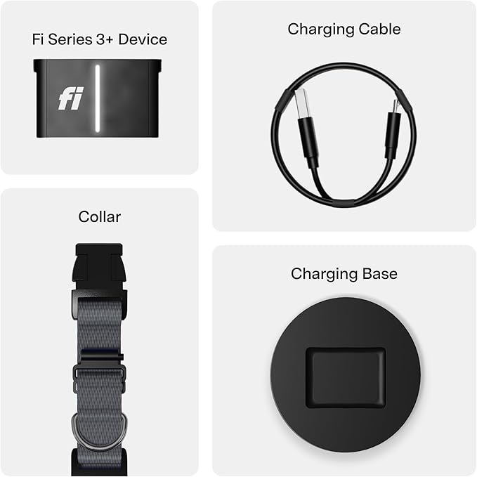 New Fi Series 3+ Smart Dog Tracker Collar [6 Month Membership Included] GPS Tracker for Dogs with Health & Behavior Monitoring, Escape Alerts, Waterproof, LED, Apple Watch Compatible (Gray, X-Large)