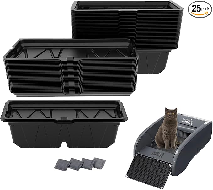 25PCS Disposable Waste Receptacles Compatible with Nature's Miracle 2nd,For LitterMaid Litter Box 3rd,Disposable Cat Litter Box with Charcoal Bags (Machine NOT Included)