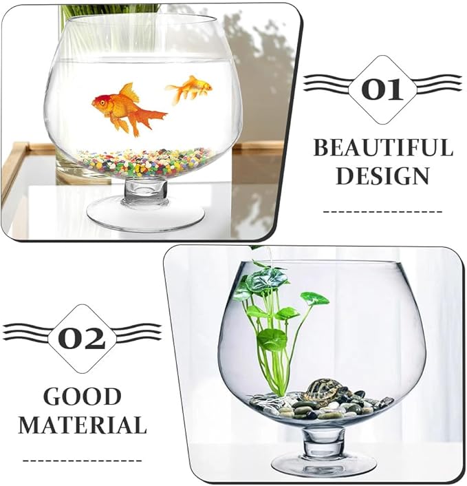 Elegant Glass Fish Bowl: Multi-Functional Betta Fish Tank, Desktop Goldfish Aquarium - Clear Glass Vase for Home Office Decor, 7.47 Inch