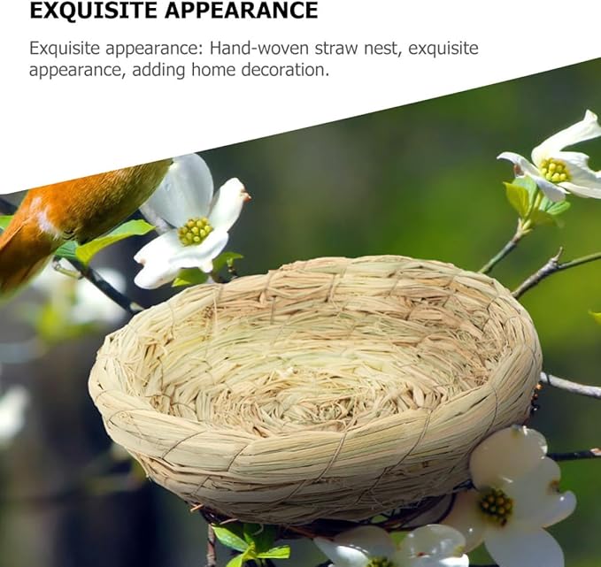 Woven Straw Bird Nest Breeding Nest for Small Animals 8.26X8.26X2.36In Handcrafted Birdcage Accessory for Doves Pigeons Parrots Rabbits with Removable Easy-Clean Design