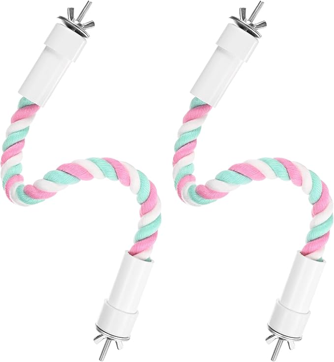 2-Pack Rope Perches for Bird Cages, 13.8 in Length Comfort Grip Flexible Rope Perch Beak & Paw Grinding for Parrots/Cockatiels/Parakeets, Bird Platform Sand [Pink Cyan]