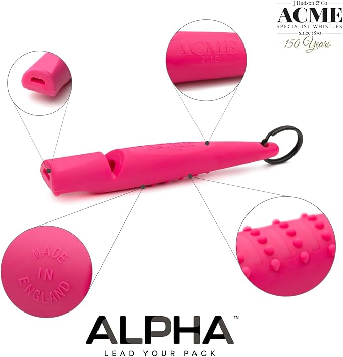 ACME Alpha 210.5 Professional Dog Training Whistle with Enhanced Ergonomic Grip. BPA-Free Plastic. 110 dBA. Standardized Frequency for Smaller Dogs. Weatherproof. Made in The UK (Day Glow Pink)