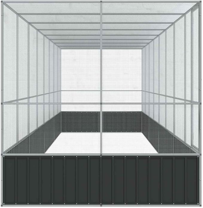 vidaXL Aviary with Extension 327.6"x81.5"x83.5" Galvanized Steel - Spacious Bird Cage/Small Animal Enclosure, Silver/Anthracite
