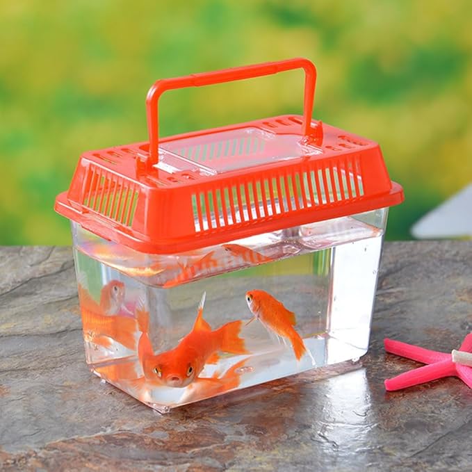 FRCOLOR Portable Fish Tank Handheld Aquarium Transparent Turtle Box Pet Hamster Box 7.08X8.66X4.33In Compact Reptile Amphibian Habitat