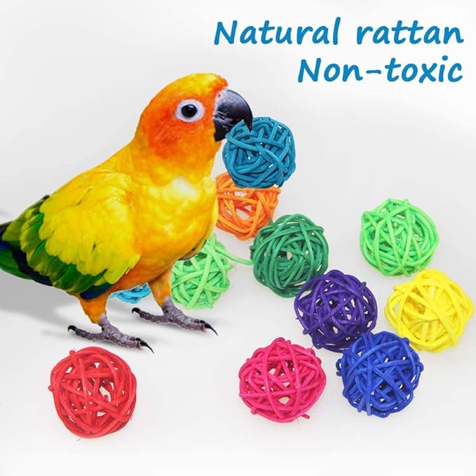 100 Pieces Wicker Rattan Balls Parrot Bird Toys Chewing Toys for Parakeet Budgie Cockatoo, Grapevine Ball for Birds, DIY Craft Party Wedding Multi-Colored (100 pcs, 1.18In)