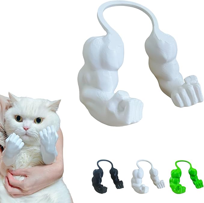 3D Printed Cat Muscle Arms, Halloween Cat Costume Accessory Neck Arms for Pet Cosplay, Lightweight Muscular Arms for Cats Birthday Party Supplie, Halloween Unique Costume Prop for Pets (White)