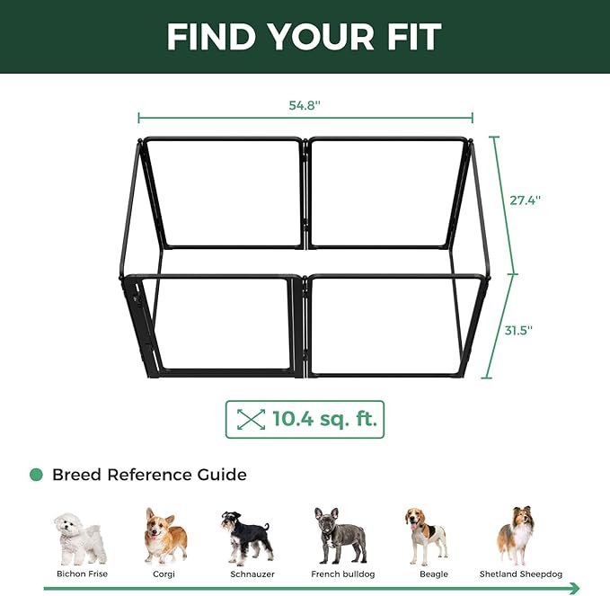 FXW AuraSpace Pro Metal & Acrylic Indoor Dog Playpen, All-Acrylic Clear Heavy-Duty Design, 32" Height 6 Panels for Small and Medium Dogs, Black│Patented