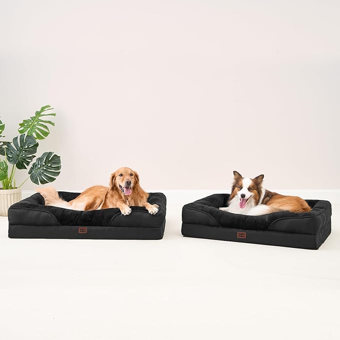 EHEYCIGA Orthopedic Dog Bed for Large Sized Dog, 36x27x7 Inch Large Memory Foam Dog Couch Bed with Sides, Waterproof Liner & Washable Removable Cover, Bolster Pet Sofa, Black