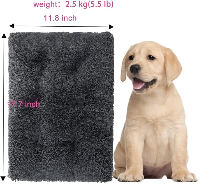 Small Dog & Cat Bed, Washable Warm Winter Fluffy Heated Calming Dog Crate Bed for Small Size Pets, Supportive Plush Crate Pad for Dogs(18 * 12", Dark Grey).