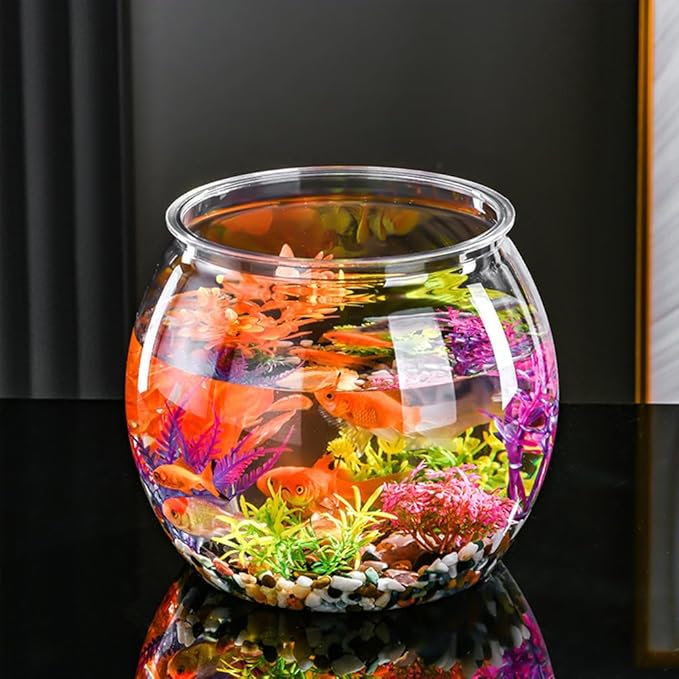 Angoily 5.11 Inch Transparent Plastic Fish Bowl Small Round Aquarium Tank for Goldfish Desktop Office Home Decor Portable Small Aquarium