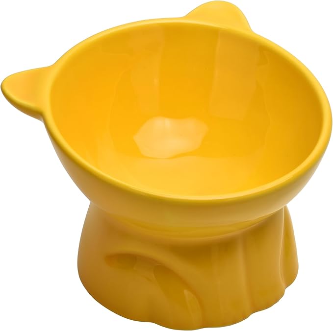 Elevated Cat Food Bowl,9 Oz Ceramic Raised and Tilted Water Bowl,Anti Vomiting and Protect Pets Spines Dishes for Fat Faced Cat, Indoor Cats,Kitten,Small Dog (Black)