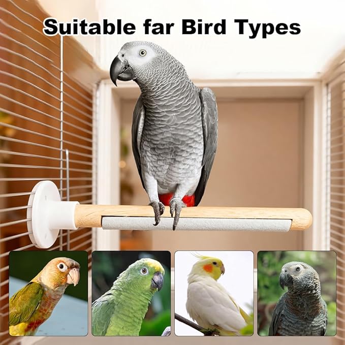 2 Pcs Natural Wood Bird Cage Perch with Foot Grinding, 7.8 inch Wooden Stand for Pet Birds, Universal Cage Accessory