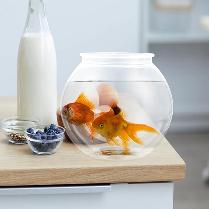 POPETPOP Plastic Fish Bowl Small Fish Tank: Transparent Small Aquarium Fish Bowls for Centerpieces Round Plastic Fish Bowl for Betta Fish Candy Party Favors, 7.07X7.07X6.29in