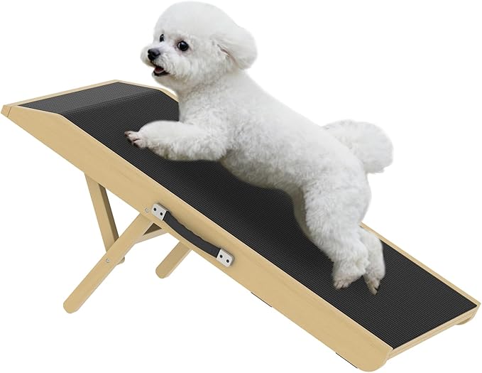 Dog Ramp for Couch - 4-Level Adjustable (8.6"-20.9") & Wider Foldable Pet Ramp for Small Dogs, Non-Slip EVA Mat with Glow Strips, Solid Birchwood Supports 200Lbs