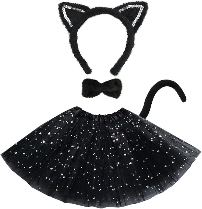 Animals Cat Costume Set - Black Skirt Animals Cat Headband Bowtie and Tail Costume Accessories