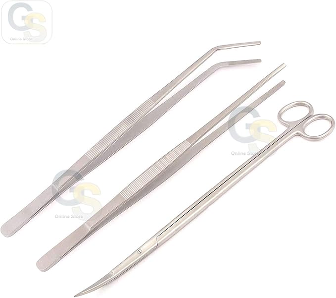 G.S Aquarium Plant Tools Stainless Steel Tweezers and Tweezers Set (3Pcs)