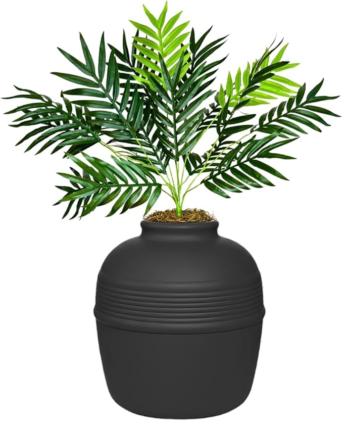 Good Pet Stuff Hidden Litter Box Planter, Decorative Cat Litter Enclosure with Carbon Filter, Artificial Plant, Easy Clean, Improved Design, Round Style, Base Kit, Matte Black
