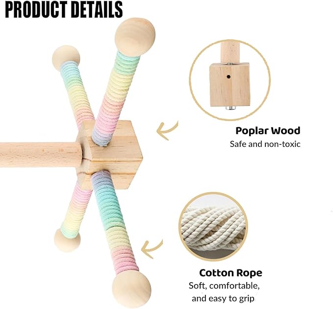 Bird Perch Toys for Parakeets, 360° Silent Free-Spin, Parrot Playground Gym for Cockatiels,Wooden Bird Cage Accessories, Relieve Boredom Anxiety, Natural Wood Activity Center
