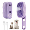 Cat Steam Brush for Shedding, 4 in 1 Rechargeable Steam Brush for Cats and Dogs, Anti-Static, Massage, Cleaning, Shedding & Combing All in One! (Purple)