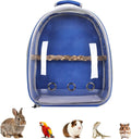 Transparent Parrot Backpack,12 Holes Ventilate Space Capsule Carrier,Stick Wooden Standing Perch,Portable Double Shoulder Outdoor Pet Backpack Carrier for Birds and Pets (Blue,with Stick)