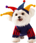 Cat Christmas Sweater Dog Circus Clown Jester Costume with Joker Hat for Small Dogs Cats Cosplay Apparel Kitten Clothes