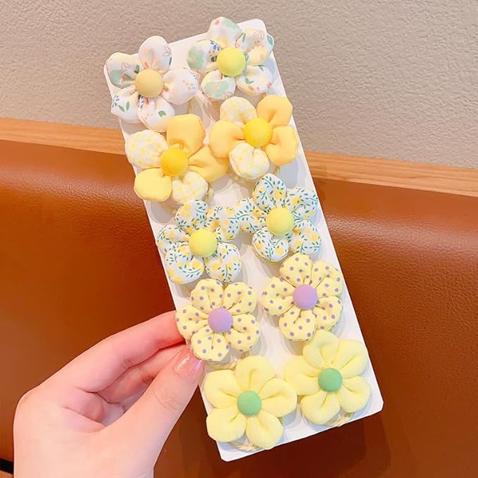 20 Pcs Handmade Cute Puppy Hair Bows, Flower Bowknot with Rubber Bands for Small Dog Hair Ties Accessories Light Yellow