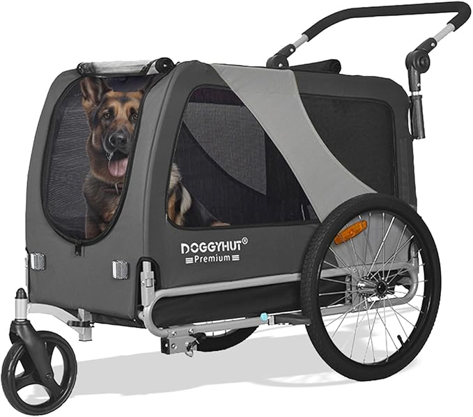 DOGGYHUT® Premium Large/XL Pet Bike Trailer & Stroller for Large Sized Dog or Multiple Small Dogs,Low Center of Gravity,Parking Brakes,Easy Folding Frame,Bicycle Carrier
