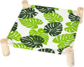 Patas Lague Cat and Dog Hammock Bed for Small Dogs, Brethable Wooden Cat Pet Rabbit Elevated Cooling Outdoor Bed Cots Furniture for All Seasons Monstera Leaf