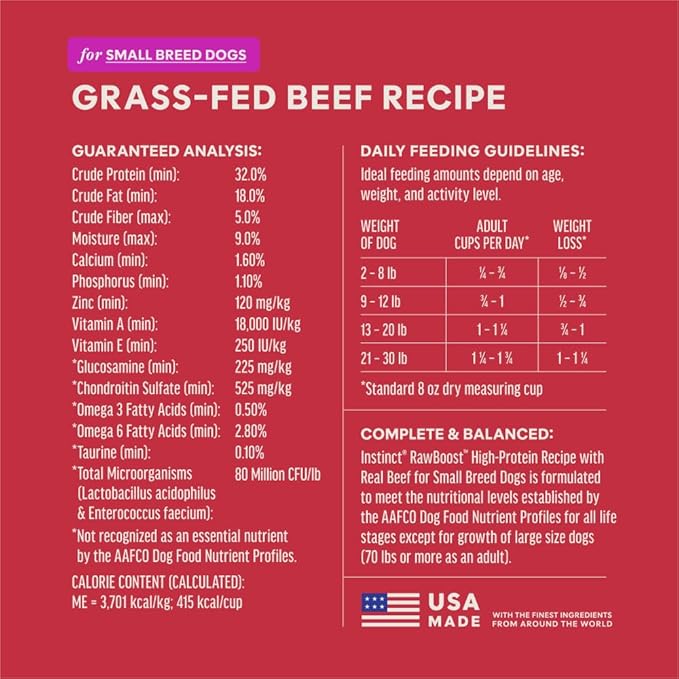 Instinct RawBoost Small Breed, Natural Dry Dog Food with Freeze-Dried Pieces, High Protein, Grain-Free Recipe - Real Beef, 3.5 lb. Bag