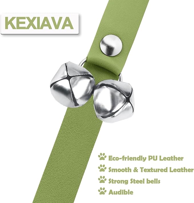 Leather Dog Bells, Puppy Potty Training Bell Dog Doorbell Potty Train Dog Bell for Potty Training Door Bells for Dogs to Ring to Go Outside Jingle Bells (Leather Green, Round Paw 1 PCS)