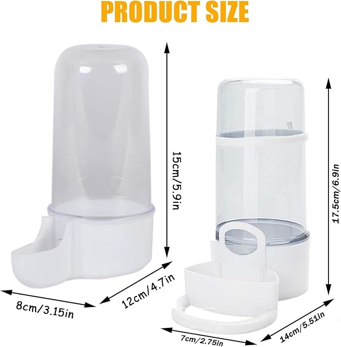 2 Pieces Bird Feeder Water Dispenser, Automatic Bird Feeder and Drinker Set for Cage, No Mess Hanging Parrot Food Bowl, Parakeet Cage Accessories for Hamsters,Pigeons,Parrot (B)