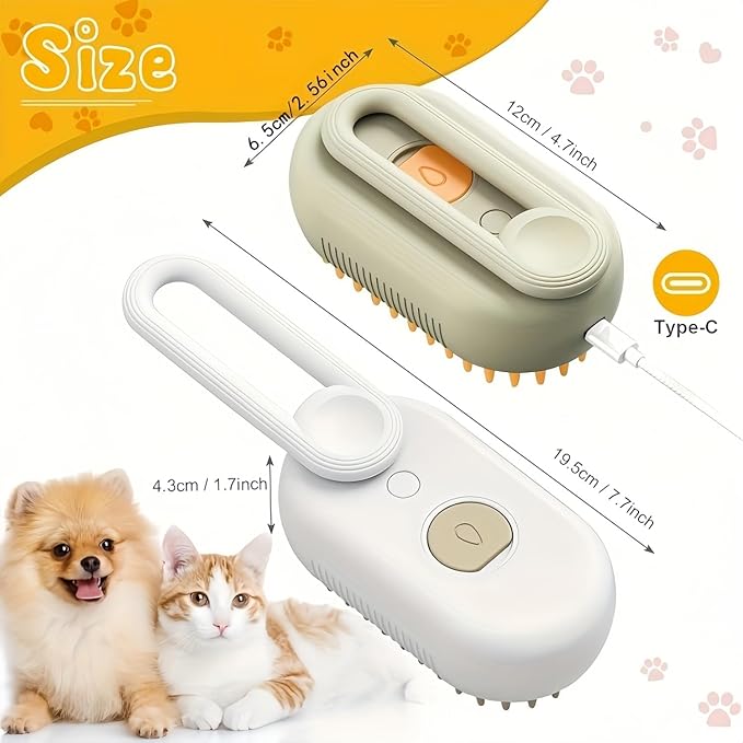 4 in 1 Cat Steam Brush for Shedding, Rechargeable Pet Grooming Brush with Steam Spray, Anti-Static Deshedding & Massage Brush for Indoor Cats and Dogs, Quiet Pet Hair Removal Tool (Brown)