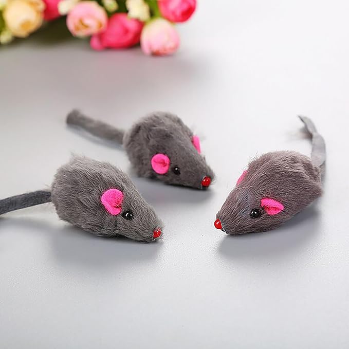6 Pcs Gray Rattle Mouse Cat Toy, Mice Animal Toy Pet Supplies Furry Play Combo - Cat Toy Mix