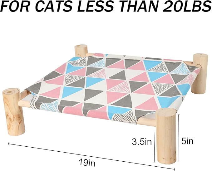 Patas Lague Cat and Dog Hammock Bed for Small Dogs, Brethable Wooden Cat Pet Rabbit Elevated Cooling Outdoor Bed Cots Furniture for All Seasons Triangles