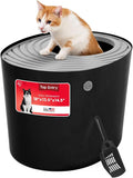 IRIS USA Large Top Entry Cat Litter Box with Lid Enclosed Covered Hooded Design Litter Catching Scatter Shield Pan Dog Proof Pet Proof Scoop Included Odor Control for Indoor Cats Kittens, Black/Gray