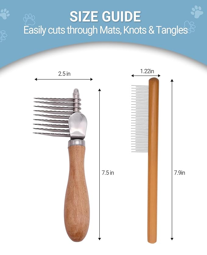 Dematting Comb for Dogs, Dematting Tool for Dogs & Cats - Serrated Matted Hair Removal Brush - Easily Remove Knots, Mats and Tangles - Designed for Wavy & Curly Coats