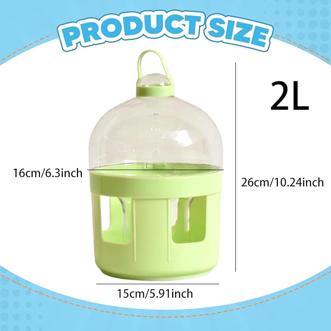 Pigeon Water Dispenser Bird Drinker Large Capacity Automatic Pet Water Pot Container Drinker Bottle for Parrot Lovebirds Duck, 2L