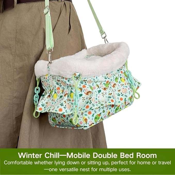 2 in 1 Warm Bird Carrier Bag, Bird Hammock Bed for Cage, Winter Travel Bag, Portable Parrot Outing Bag for Lovebird, Budgie, Conure, Quaker, Small Medium Birds (Purple,Small)