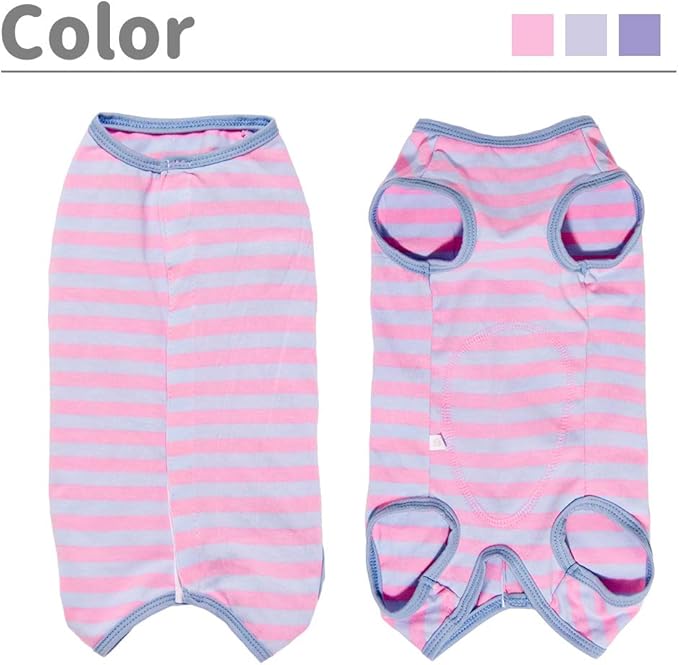 Dog’s Recovery Suit Post Surgery Shirt for Puppy, Wound Protective Clothes for Little Animals(Pink Blue Stripe-XXS)