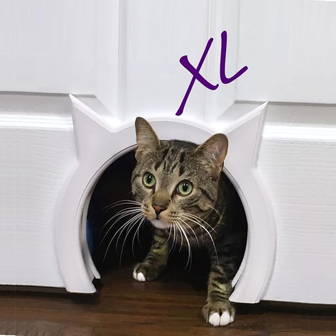 XL Cat Door for Interior Door - Cat Hole Kitty Door for Hidden Litter Box - Pet Door for Cats up to 30 lbs - Semi Gloss White Extra Large Cat Door Interior Door