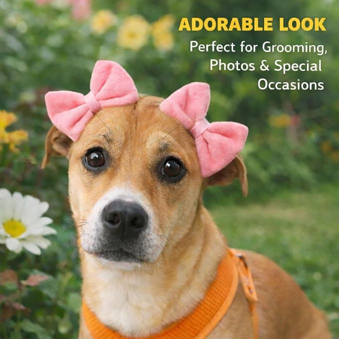 Dog Double Bow Headband Set of 3, Adjustable Elastic Dog Headbands for Small & Medium Dogs, Puppy Head Bows, Dog Hair Accessories for Grooming, Photos & Holiday Occasions